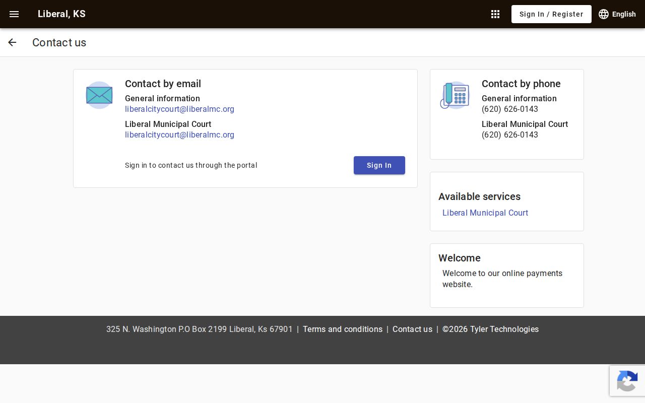 Liberal Municipal Court portal contact page