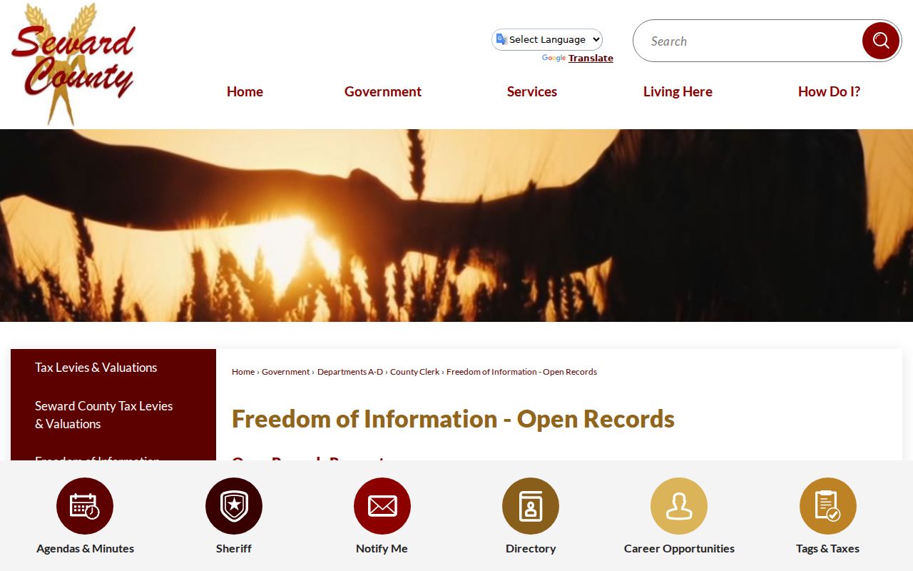 Seward County official open records information page