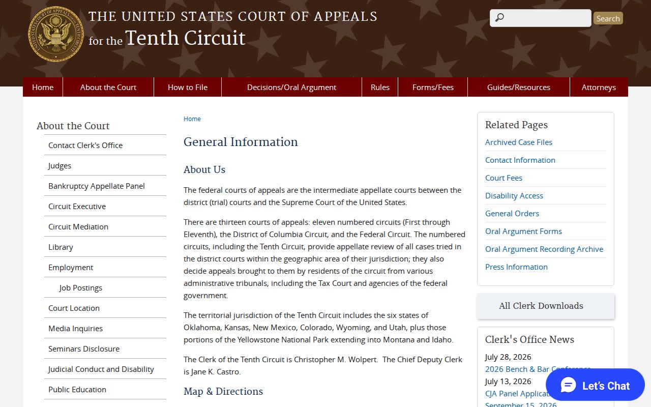 Tenth Circuit clerk information