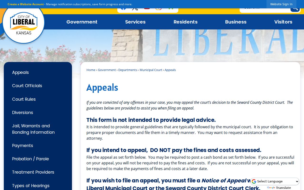 Seward County court records and Liberal municipal appeal route