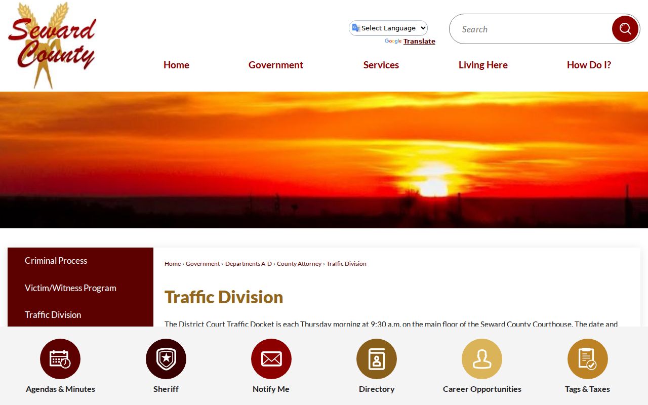 Seward County traffic court records and Traffic Division